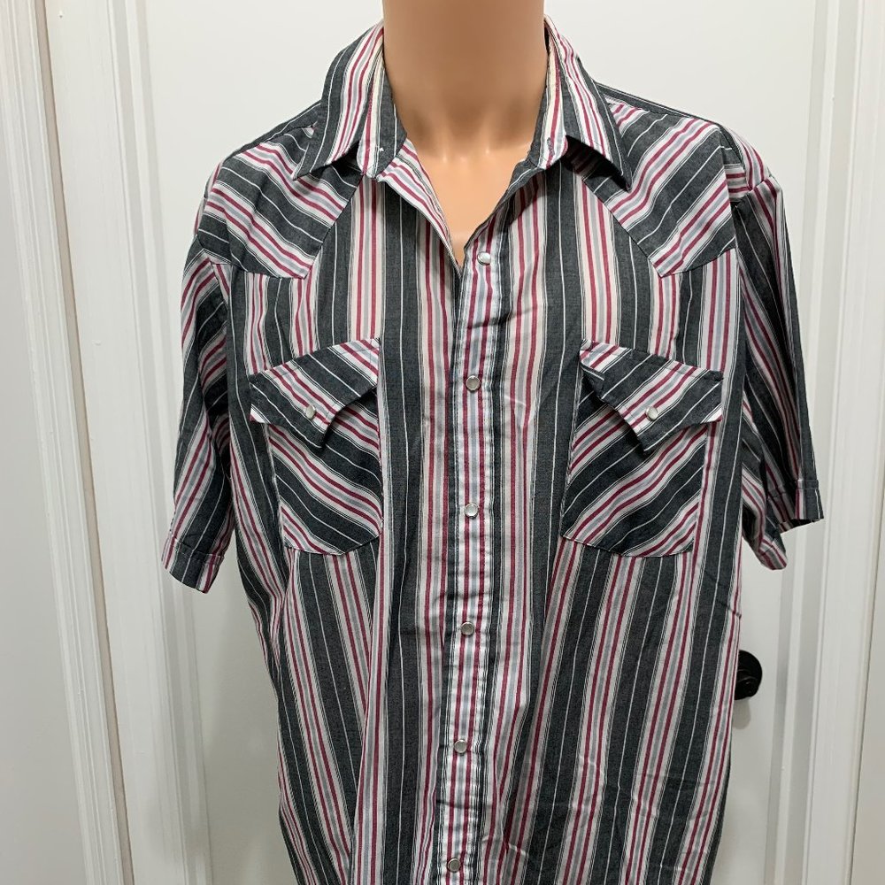 Plains Western Wear Striped Snap Shirt large Men's
